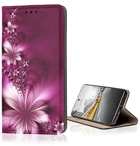 KX-Mobile Hülle für LG K40 Handyhülle Smart Magnet mit Motiv 593 Blüte Abstract Rot