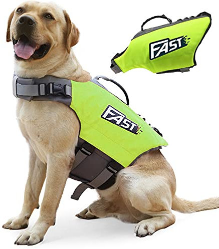 PJDDP Giubbotto Salvagente per Cani, Salvagente Riflettente, Gilet con Manico di Salvataggio, per Cani Piccoli, Medi e Grandi, Taglia Regolabile, per Nuoto, Surf, Verde, L