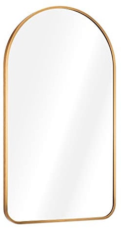 Navaris Wandspiegel gewölbt mit Rahmen - Deko Spiegel 45 x 80 cm zum Aufhängen - Badezimmerspiegel Flur WC - abgerundete Ecken oben - Gold/Bronze