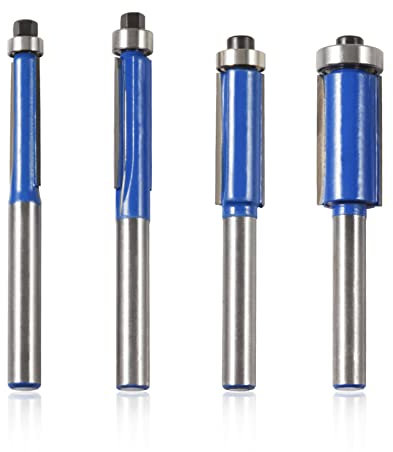 LEONTOOL 4-teiliges Bündigfräser-Set, 6,35 mm (1/4 Zoll) Schaft, oberes Lager, Bündigfräser, Fräsen, Schneiden, Holzbearbeitungswerkzeug zum Trimmen von Regalkanten, Furnieren oder Laminaten