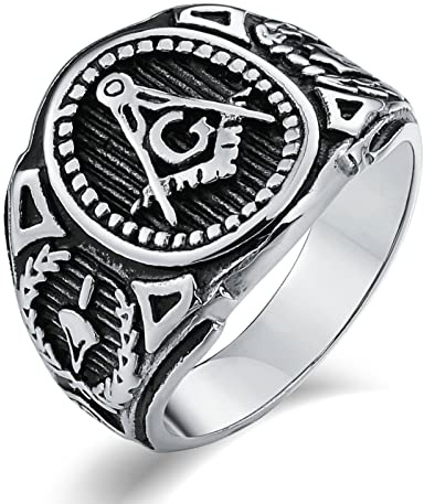 Mesnt Ringe für Männer Damen 17mm Edelstahl Ring Herren Freimaurer G Daumen-Siegelringe Siegelring