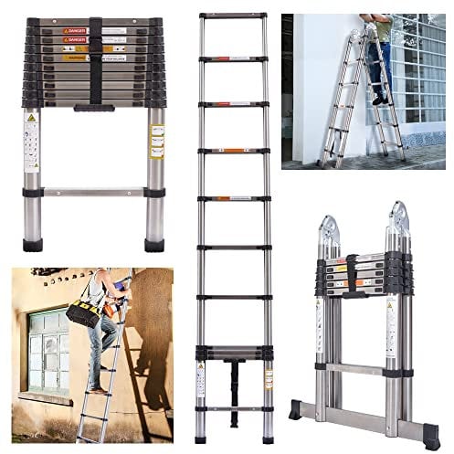 Teleskopleiter 3,2m Mehrzweckleiter Ausziehleiter für Dachboden/Kletterdach/Büronutzung/Baujob, 150 kg/330lb Belastbarkeit, Norm EN131