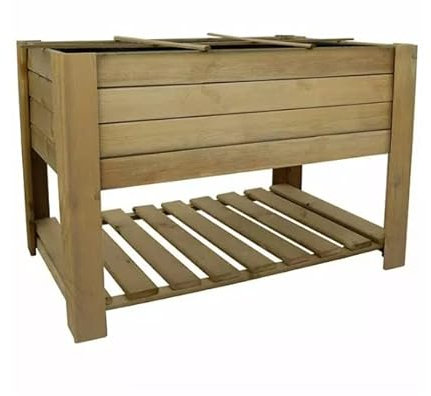 PLANTAWA Mesa de Cultivo Terra 120 Plus, Rectangular, Profundidad 35cm, Huerto Urbano, Madera, 120 x 80 x 80 cm, Jardinera Exterior para Terraza Jardín, Marrón, Resistente al Clima