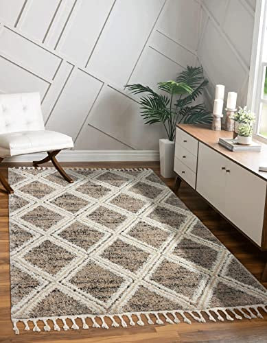 the carpet Vera Handmade-Look, Super Weicher Wohnzimmer Teppich, 3D Effekt, Hochflor, Langflor, Skandinavisch, Rauten Muster, Beige, 120 cm Rund