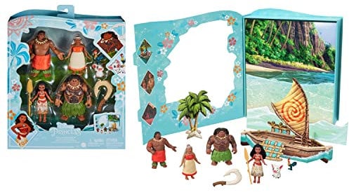 Mattel Disney Princess Toys, Vaiana Story Pack mit 6 Hauptcharakteren, kleine Puppen, Figuren und Zubehör inspiriert von Disney Filmen, Geschenke für Kinder, HLW90