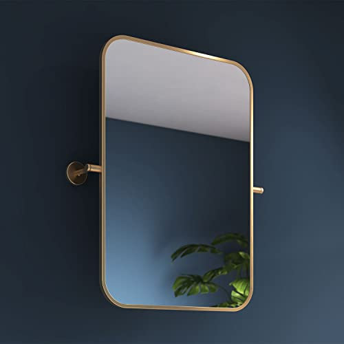 Brushed Brass Bathroom Mirror 500x700mm - Axel Bathroom Mirrors Wall Mounted, Tilting Wall Mirrors for Bedrooms, Rectangular Aluminum Framed Hallway Mirror for Walls, Living Room, and Bedroom