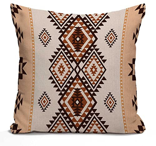 Kissenbezug im amerikanischen Indianer-Stil, Azteken-Navajo-Stil, ethnisches Muster, Baumwoll-Leinen-Kissenbezug, 40.6x40.6 cm, dekorativer Kissenbezug für Sofa und Bett, doppelseitiger Druck