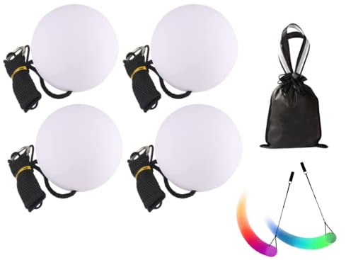 Kellegour LED-Poi-Set, 4 Stück, Gummi, 7.7 cm Durchmesser, Regenbogenfarben, Strobe-Effekt, Soft Spinning POI Spielzeug Set, für Kinder & Profis