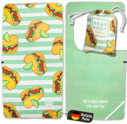 BEARFOOT Mikrofaser Strandtuch XXL mit Tasche (160x80cm) - schnelltrocknendes Handtuch für Urlaub & Strand (taco)