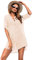 Ekouaer Damen Kurz Bikini Cover Up Sommer Strandkleid Bademode Damen Strandbekleidung Freizeit Strandtunika mit Tasche, Beige, XXXL