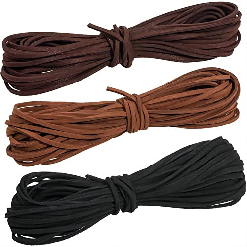 3 Stücke Lederschnur Flach 3mm Lederband Eckig Kunstlederband zum Basteln 10 Meter Kunstleder Seil für DIY Halskette Armband Schmuck Traumfänger Geschenkverpackung Schwarz Dunkelbraun Braun