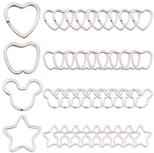 Hyxodjy 40 Stück Metall Schlüsselringe,Herz Schlüsselringe Edelstahl SchlüSselringe Aus Metall Stern SchlüSselringe Stabiler Mini-SchlüSselanhäNger 4 verschiedene größen Schlüsselbund Ringe Silber