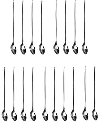 PNJB, Latte Glass Ice Cream Sundae Coffee Spoons Stainless Steel Long Handle 20cm, Ideal for Sundae, Ice Cream, Dessert, Iced Coffee & Tea (18PCS)