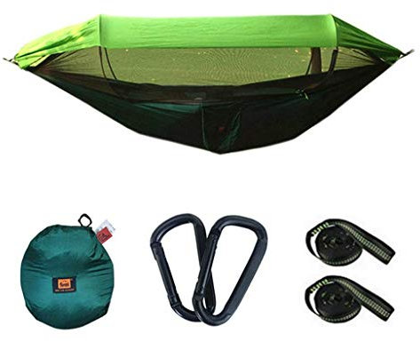 Recreation 1-2 Person Portable Outdoor Camping Hammock With Awning Mosquito Net High Strength Parachute Fabric Hanging Bed Hunting Swing Gifts for Hikers