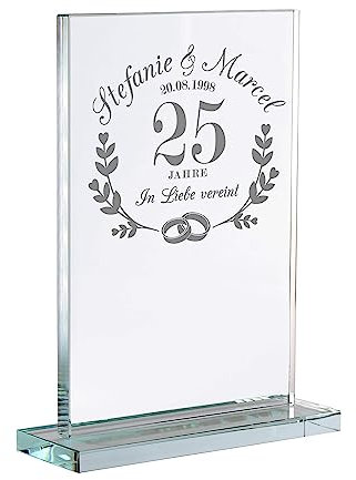 Glaspokal mit Gravur zur Silberhochzeit, Personalisierte Pokal Deko für Paare, Geschenke zur Silberhochzeit, Silberne Hochzeit Trophäe, Auszeichnung zum 25 Hochzeitstag, 25 Hochzeitstag Geschenk