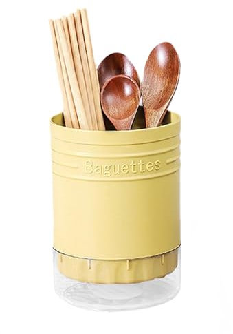 Kitchen Utensil Holder Plastic Round Flatware Drainer Drying Rack with Compartments, Sink Caddy Countertop Organizer for Forks Spoons Chopsticks(Yellow)
