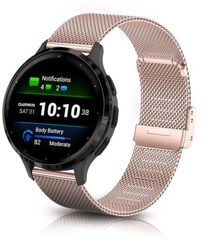 ToVioc 18mm Watch Strap for Garmin Venu 4 41mm/3s 41mm/2S, Stainless Steel Metal Watch Band for Garmin Forerunner 265S/255S/255S Music - Rose Gold