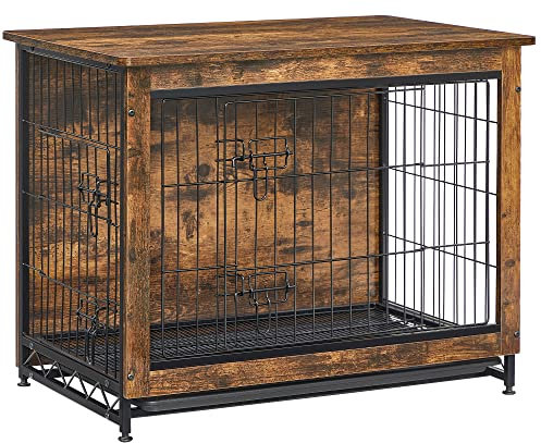 Feandrea Hundekäfig Möbel, Beistelltisch, Hundebox, Moderne Hundehütte Indoor für Hunde bis zu 20 kg, hochbelastbar, Hundehaus für Zuhause, herausnehmbares Tablett, 2 Türen, vintagebraun PFC002X01