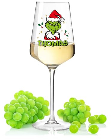 GRAVURZEILE Leonardo Puccini Weinglas mit UV-Druck - Grinch - Personalisiert mit Namen - Persönliche Geschenke für Weinliebhaber - Geschenk für Frauen & Männer zu Weihnachten - Puccini
