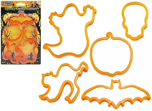 PMS 979065 Orange Plastic Spooky Cookie Cutters (Set of 5) -Unique & Fun Halloween Designs