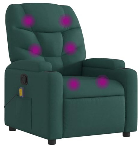 vidaXL Massagesessel, Sessel Verstellbare Rückenlehne, Fernsehsessel Relaxsessel mit Vibrationsfunktion, Liegesessel Polstersessel Ruhesessel, Dunkelgrün Stoff