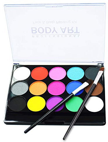 FLYISH DIRECT Body Painting Colori Bambini Trucco per Bambini Halloween & Carnevale Bambini Trucco Palette Safe & Non tossico Easy Wash, 15 colori con due pennelli