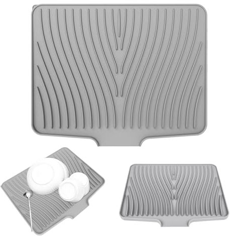 Alfombrilla Escurreplatos Silicona, Escurridor Fregadero Alfombrillas Antideslizante Cocina Bandeja Resistencia a Altas Temperaturas Dish Drying Rack para Platos, 40 x 33 x 1.5 cm Gris