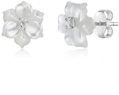 Schöner-SD Ohrstecker Blume Perlmutt 925 Silber weiß