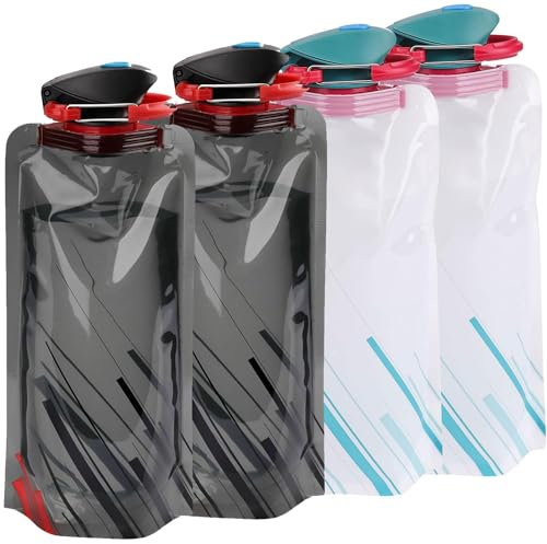 VIEVRE 4 Stück Faltbare Trinkflasche, Wiederverwendbare Trinkflasche Faltbar, BPA-Frei, Trinkflaschen Faltbar für Festivals, Wandern, Reisen, Abenteuer, Festival Zubehör, (Schwarz+Weiß)