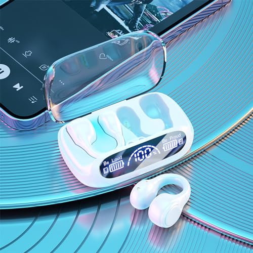 RLEHJN Hängende Ohr Drahtlose Knochenleitung Kopfhörer Bluetooth 5.3 Sale Angebote des Tages Rahtlose Kopfhörer Ohrclip-Leitung Musik-Headset Geeignet für Sport, Laufen, Radfahren, Fitness (Weiß)