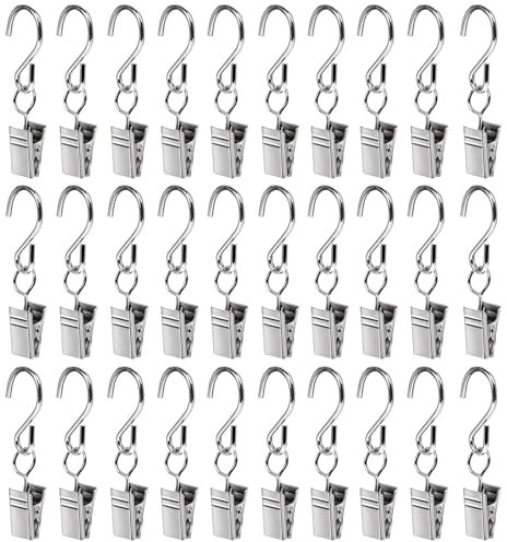 Beilala 30pcs Curtain Clips with S Hooks Metal for Hanging Shower Drapes, Café Curtain, Party Lights, Outdoor Wire, Photos, Backdrop, Jewelry, Home Decoration, Art Craft Display, Silver
