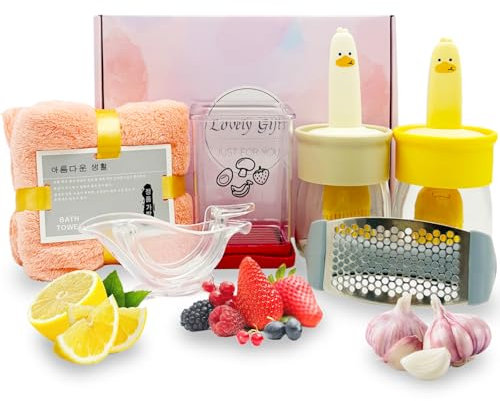 Ensemble de Gadgets de Cuisine Multifonctions, Ustensiles de Cuisine avec Coupe Fruits, Presse Citron, Presse Ail Manuel, Bouteille Huile pour les Amateurs de Cuisine, la Famille et les Amis