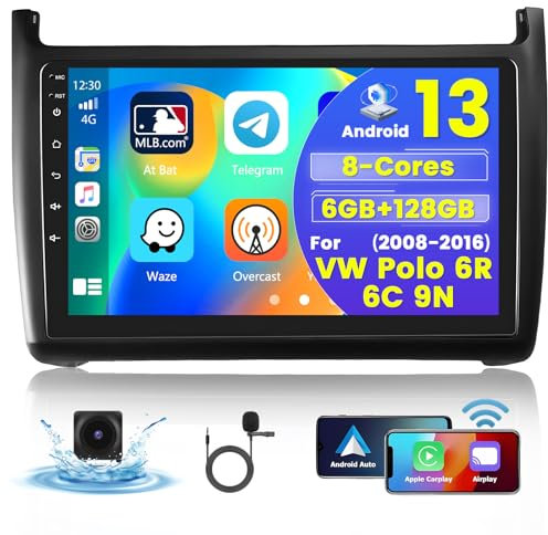 【8Cores 6G+128GB】Hikity Android 15 Autoradio Navi Für VW Polo 6R 6C 9N 2008-2020 Wireless Carplay Android Auto 9Zoll Radio 2din Carplay mit GPS Bluetooth WIFI RDS DSP FM Mirror Link SWC Rückfahrkamera
