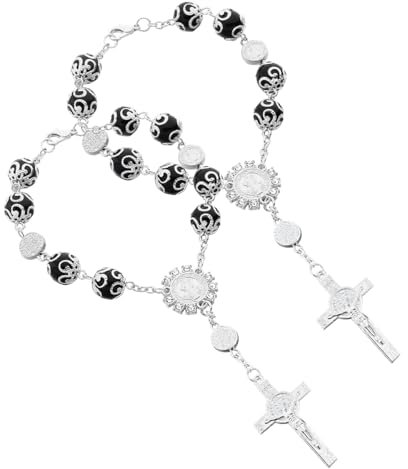 CGEAMDY 2 Stück Rosenkranz-Armband Rückspiegel-Anhänger Für Damen Und Herren, Autorosenkranz Mit Kruzifix Für Auto-Rückspiegel Innenspiegel Sonnenblende(Schwarz)