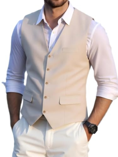 Solovedress Chaleco de traje elegante para hombre, chaleco de lino de verano, para bodas y fiestas