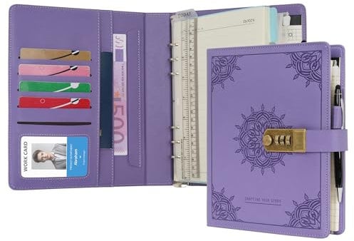 WASON Tagebuch mit Schloss A5 Liniertes Notizbuch Ringbuch Portfolio, Nachfüllbares Schreib Papier Journal, Stift, Klemmbrett Planer Organizer für ideal Geschäft, Schule & Reisen (Lila)