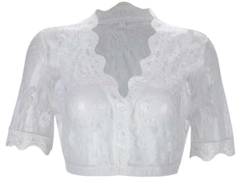 ColleeLin Schulterfrei Oberteil Damen weißes Bauchfreies Top mit Stretch-Spitzenärmeln, deutsche Bierfest-Bekleidung Bauchfreie (White, S)