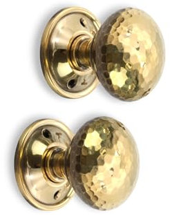 Infinity Decor Pair of Aged Brass Hammered Mushroom Mortice Rim Door Knobs 50mm Handle Set – Ideal for Interior and Exterior use