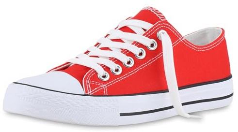 VAN HILL Damen Sneaker Low Flach Basic Bequem Schuhe 215941 Rot 40