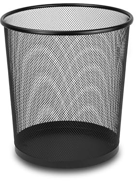 ZANGCO Round Metal Mesh Trash Can - Durable Wastebasket for Office, Bedroom, Bathroom, or Kitchen - Breathable Design, Stylish, and Lightweigh (1, Black)