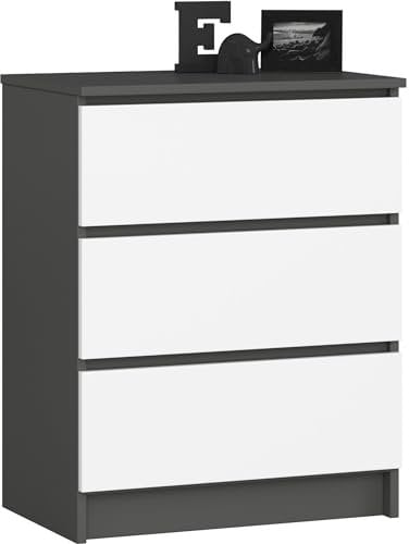 Home Collective Kommode in Graphit-weiß mit 3 geräumigen Schubladen, 60 cm breit, 77 cm hoch Kommode Schlafzimmer Flur Wohnzimmer Organizer mit Schubladen Holz Highboard Sideboard Schrank