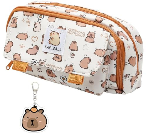 Qaestuan Federmäppchen Männer Große Kapazität mit 4 Fächer 205 * 100 * 55mm, Federtasche Mädchen mit Reißverschluss, Stylisches Schlamperetui Mädchen Geschenk, Schulsachen für Schule und Büro, Weiß