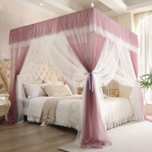WLCNYL Zanzariera per Letto Zanzariera Quadrata Doppia Grande Baldacchino Pieghevole Baldacchino per Letto Matrimoniale Zanzariera Leggera a Quattro Porte Facile da installare-180 * 200 * 200 cm