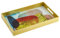 Baroni Home Vassoio Rettangolare con Fondo in Vetro a Fantasia Astratta, Vassoio da Portata con Bordo e Manici in Legno, Vassoio Decorato da Cucina, 40x24x4,5 cm, Oro Astratto
