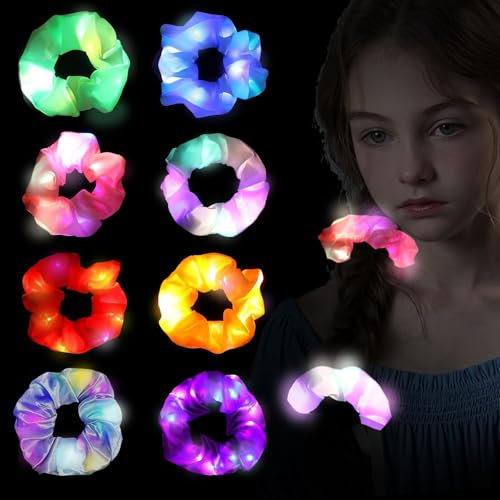 YOUYIKE 8 Stück LED Haarschmuck Fasching, Leuchtende Haarbänder, Leuchtender Haarreif, LED Scrunchie, LED Scrunchies Haargummi für Frauen Mädchen Karneval, Weihnachten, Geburtstag, Neujahr, Hochzeit