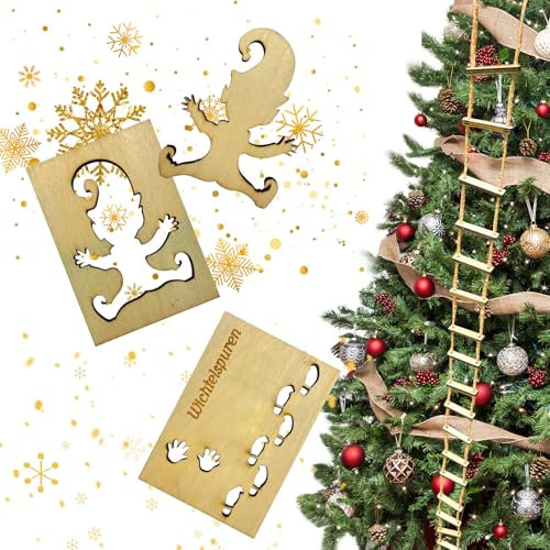 Kizozo Wichtelschablone Fußabdrücke, Wichtel Strickleiter 1M, Wichteltür Zubehör Weihnachtswichtel Elf, Wichtel Schablone Fenster, Weihnachtswichtel Zubehör, Wichtel Fußabdrücke, Weihnachtsdekoration