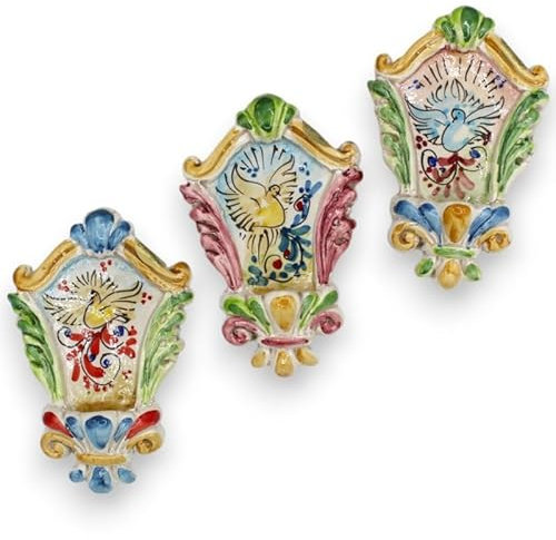 SICILIA BEDDA CAPACI Acquasantiera in Ceramica Caltagirone, h 14 cm ca. (1pz) Colore Casuale