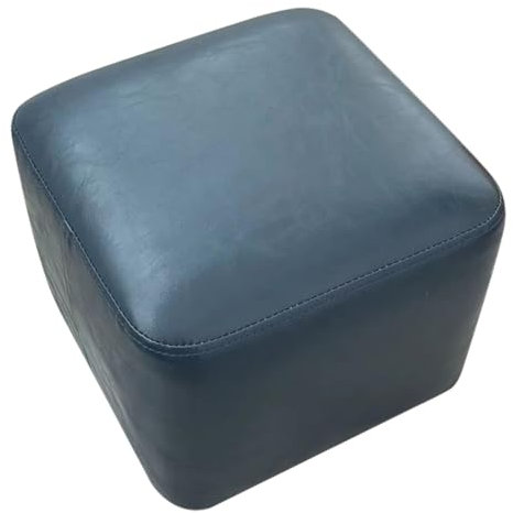 Quadratischer Leder-Fußhocker, Ottomane mit kreativem süßem Dekor für Wohnzimmer, Dunkelblau (30 x 30 x 22 cm)