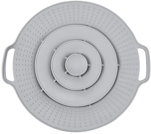 Pot Cover Spill Stopper Lid, Thicken Silicone Boil Over Spill Safeguard, Lid Cover Fits Openings 8 to 11.5 in Diameter for Pots And Pans, Instant Pot Cover-Gray