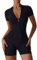 ECUPPER Womens One Piece Workout Jumpsuit Zip Up Short Sleeve Rompers Tummy Control Bodycon Gym Yoga Shorts Bodysuit Black S